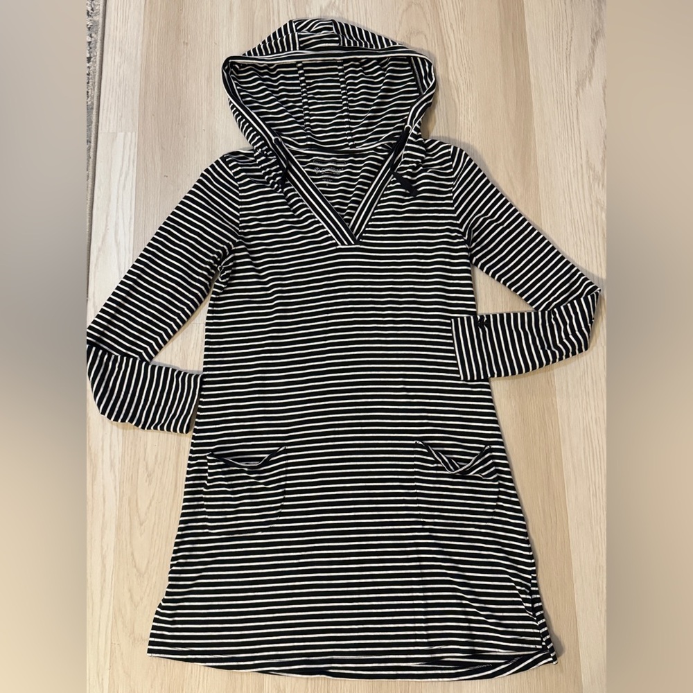 Coolibar Hooded Catalina Beach Coverup Tunic Dress Striped hoodie hood pockets S